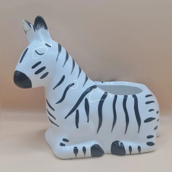 Zebra Planter Ceramic White Black 4x6 Plants Cacti Succulents - Picture 1 of 6